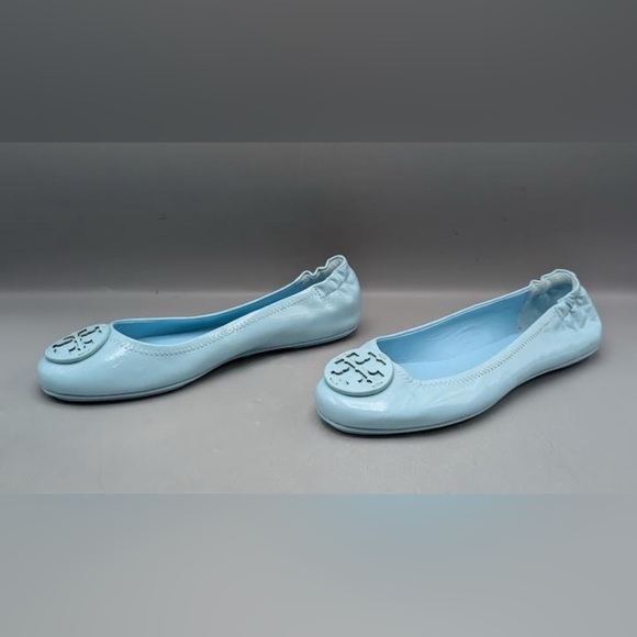 Tory Burch MINNIE TRAVEL BALLET FLAT Leather Island Blue Sz 7.5 - Picture 7 of 10